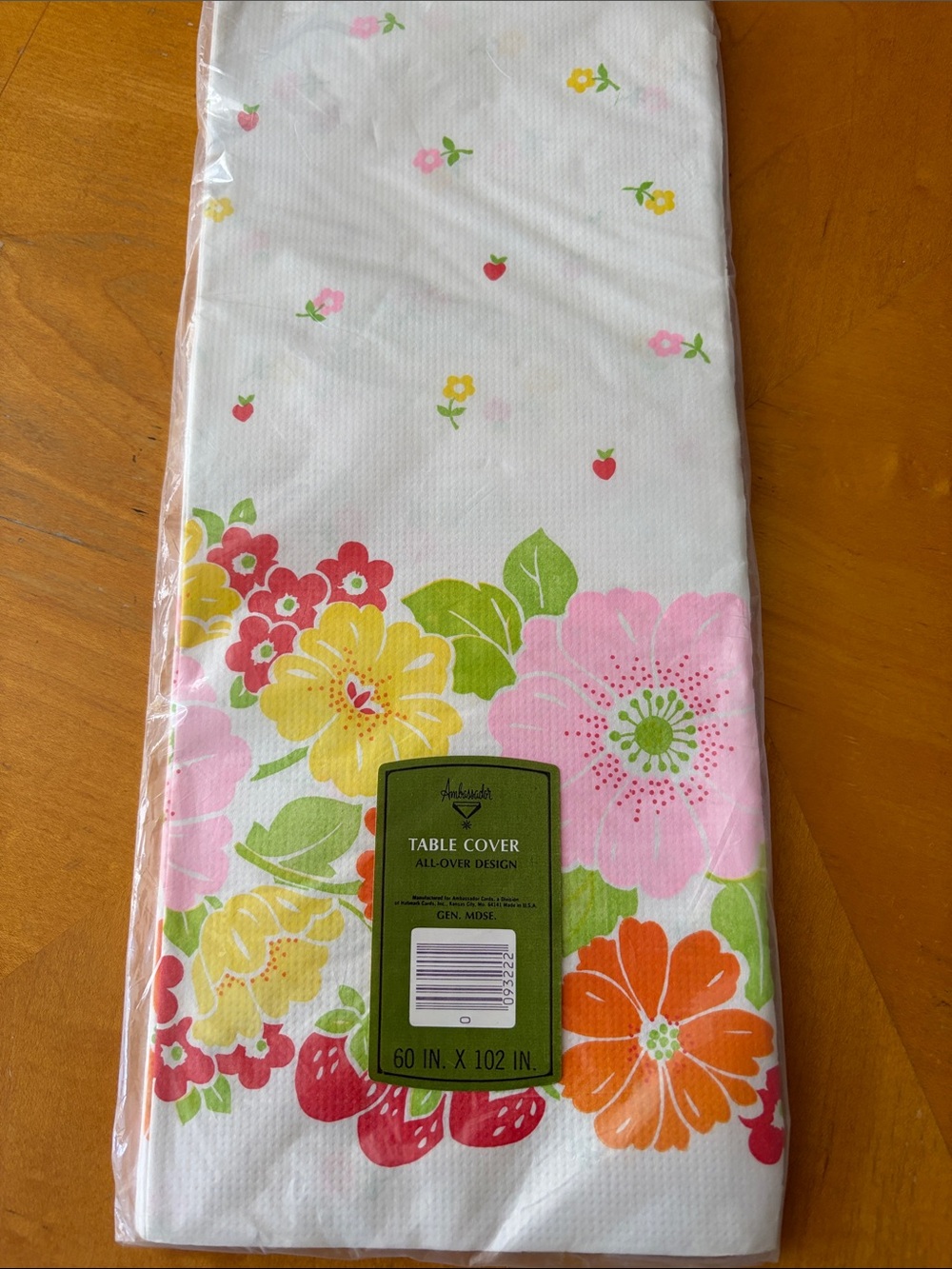 All-Over Floral Table Cover — White with Pink, Yellow & Orange Flowers